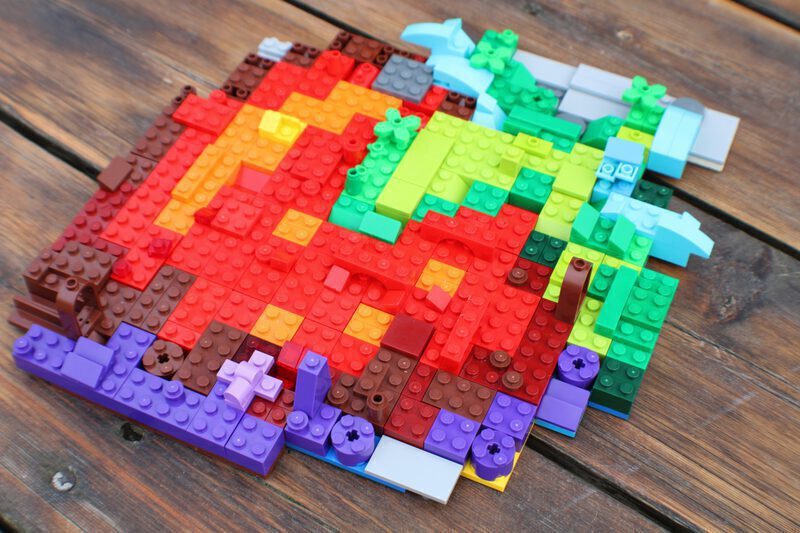 A LEGO Brick mural that looks like a cherry
