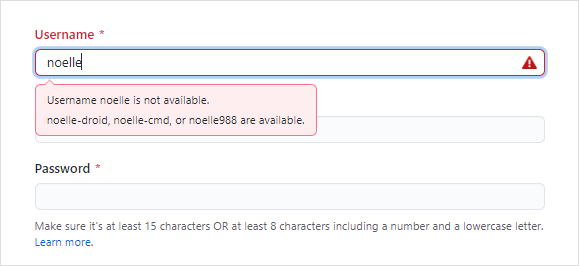 Invalid username